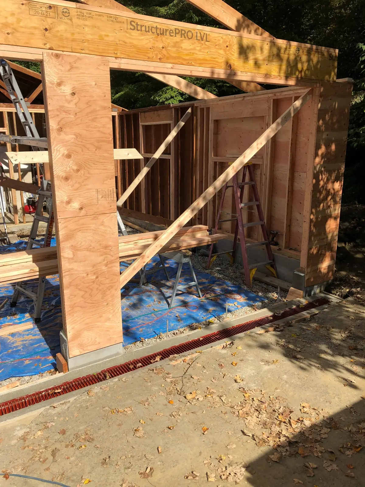 Interior wall and beam framing detail during a Dutchess County home addition